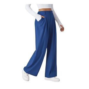 HALARA Flex Sapphire Blue Wide-Leg Waffle Knit Work Pants Women's Size L